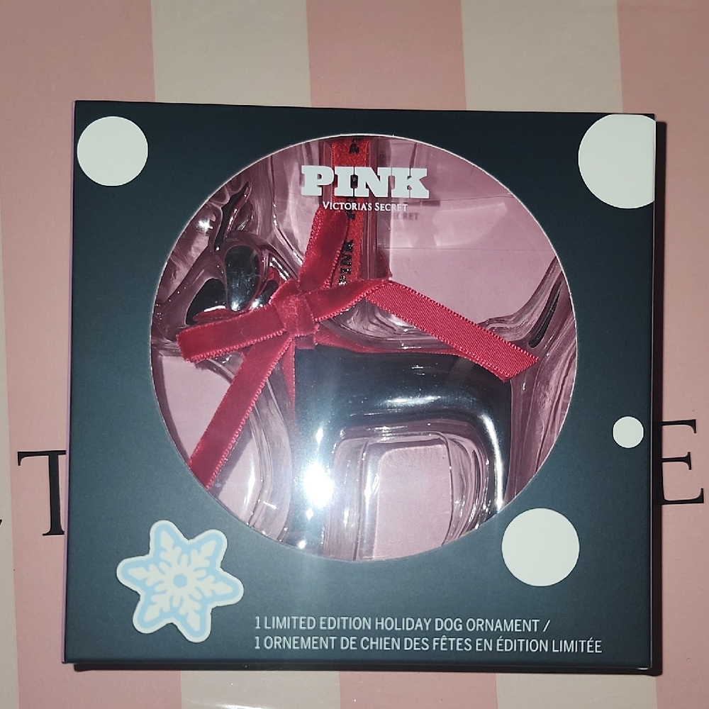 PINK Victoria's Secret Limited Edition Dog Ornament - Red and Clear